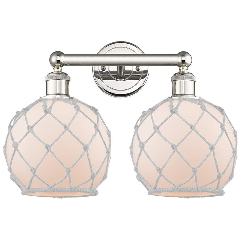 Image 1 Edison Farmhouse 17"W 2-Lt Polished Nickel Bath Light w/ White Shade