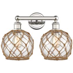 Edison Farmhouse 17"W 2-Lt Polished Nickel Vanity w/ Clear Brown Shade