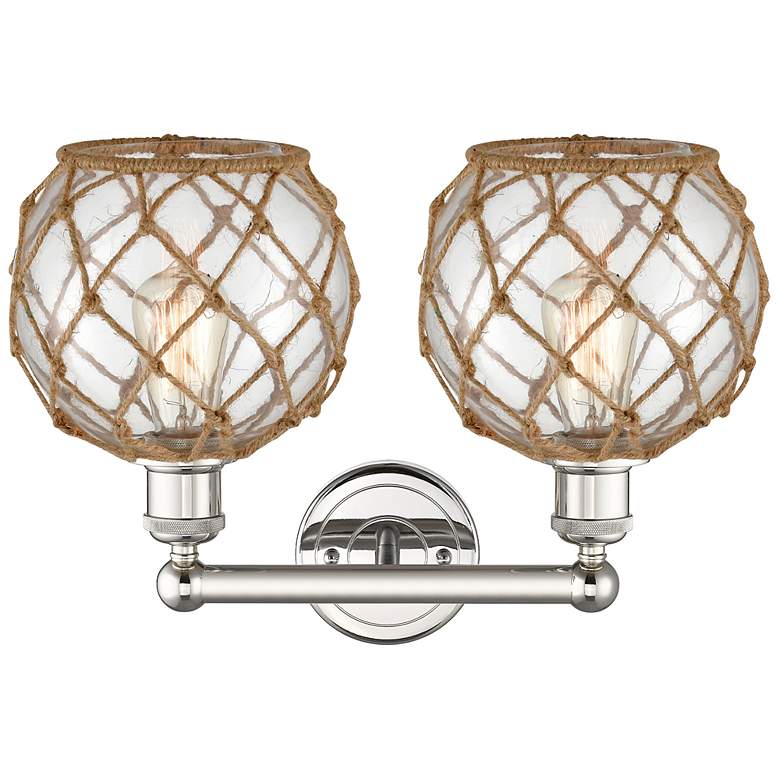 Image 2 Edison Farmhouse 17"W 2-Lt Polished Nickel Vanity w/ Clear Brown Shade more views