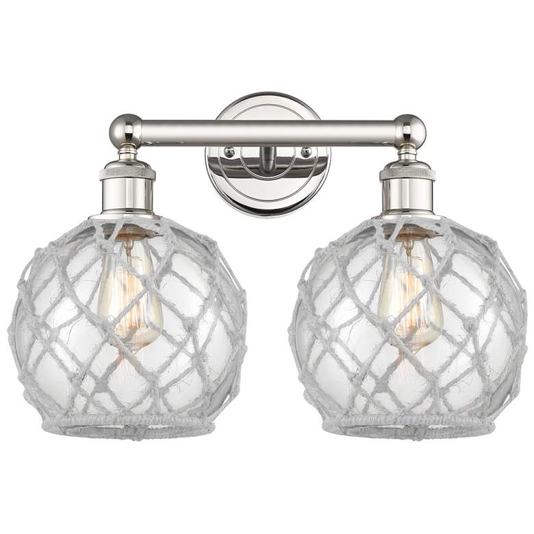 Image 1 Edison Farmhouse 17"W 2-Lt Polished Nickel Vanity w/ Clear White Shade