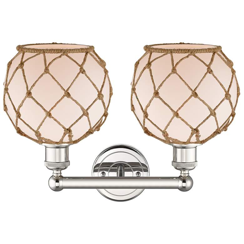 Image 2 Edison Farmhouse 17"W 2-Lt Polished Nickel Vanity w/ White Brown Shade more views
