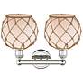 2_Edison Farmhouse 17"W 2-Lt Polished Nickel Vanity w/ White Brown Shade more views
