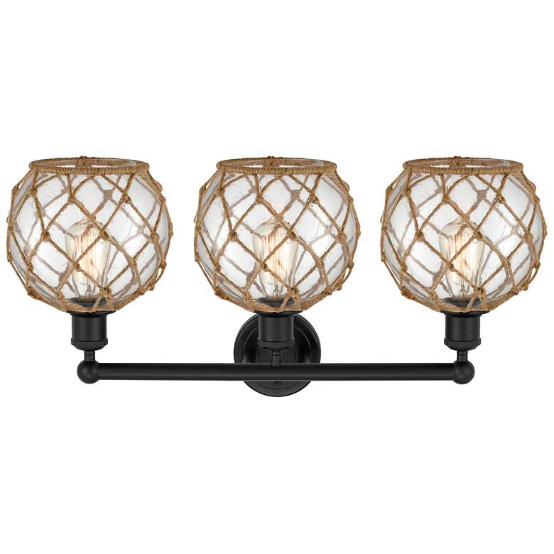 Image 2 Edison Farmhouse 26"W 3 Light Black Bath Light w/ Clear Brown Shade more views