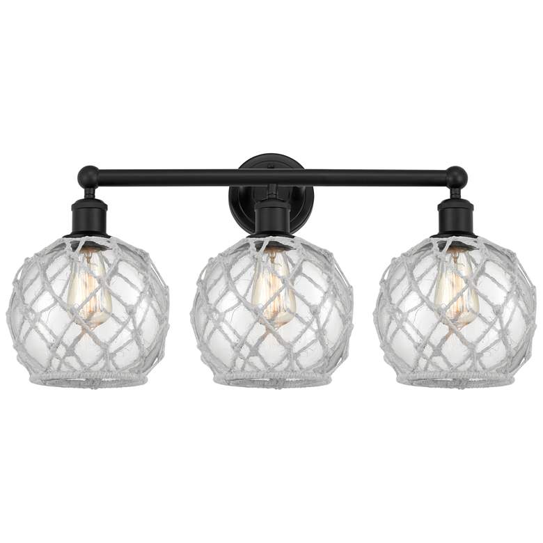 Image 1 Edison Farmhouse 26"W 3 Light Black Bath Light w/ Clear White Shade