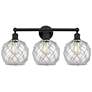1_Edison Farmhouse 26"W 3 Light Black Bath Light w/ Clear White Shade