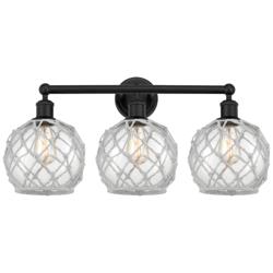 Edison Farmhouse 26"W 3 Light Black Bath Light w/ Clear White Shade