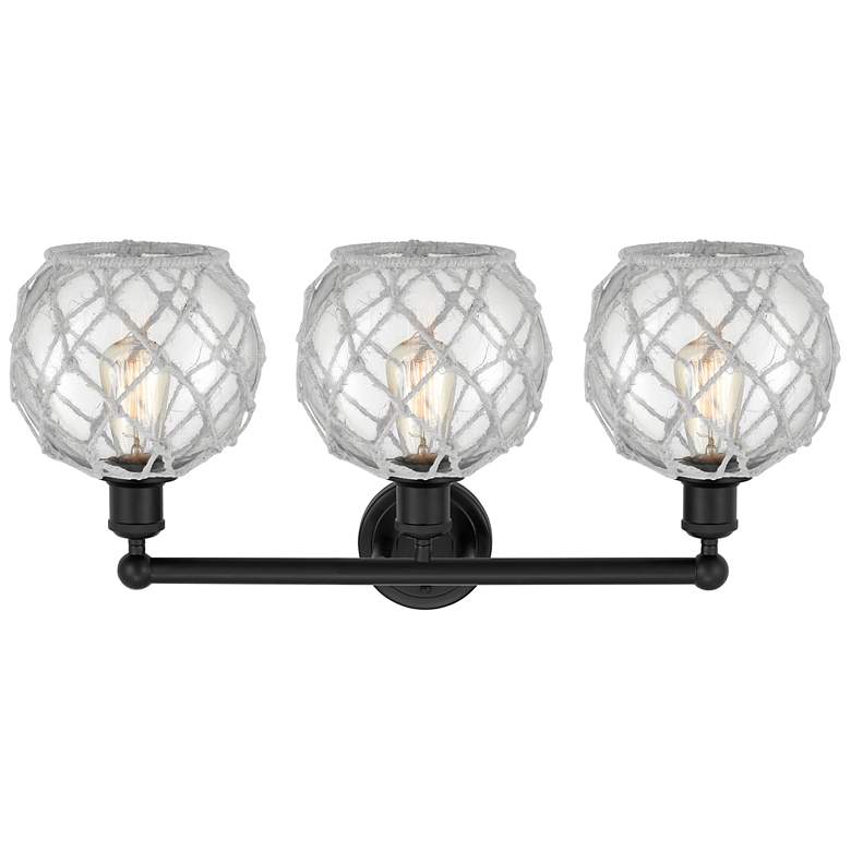 Image 2 Edison Farmhouse 26"W 3 Light Black Bath Light w/ Clear White Shade more views