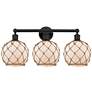 1_Edison Farmhouse 26"W 3 Light Black Bath Light w/ White Brown Shade