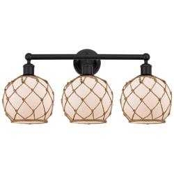 Edison Farmhouse 26"W 3 Light Black Bath Light w/ White Brown Shade