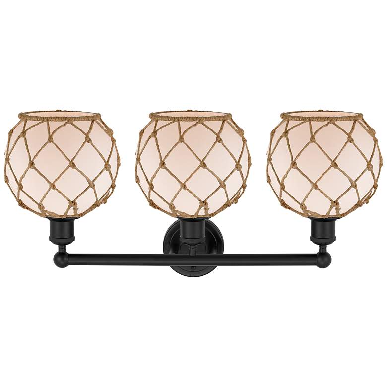 Image 2 Edison Farmhouse 26"W 3 Light Black Bath Light w/ White Brown Shade more views