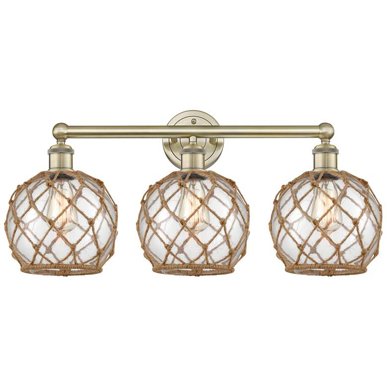 Image 1 Edison Farmhouse 26"W 3 Light Brass Bath Light w/ Clear Brown Shade