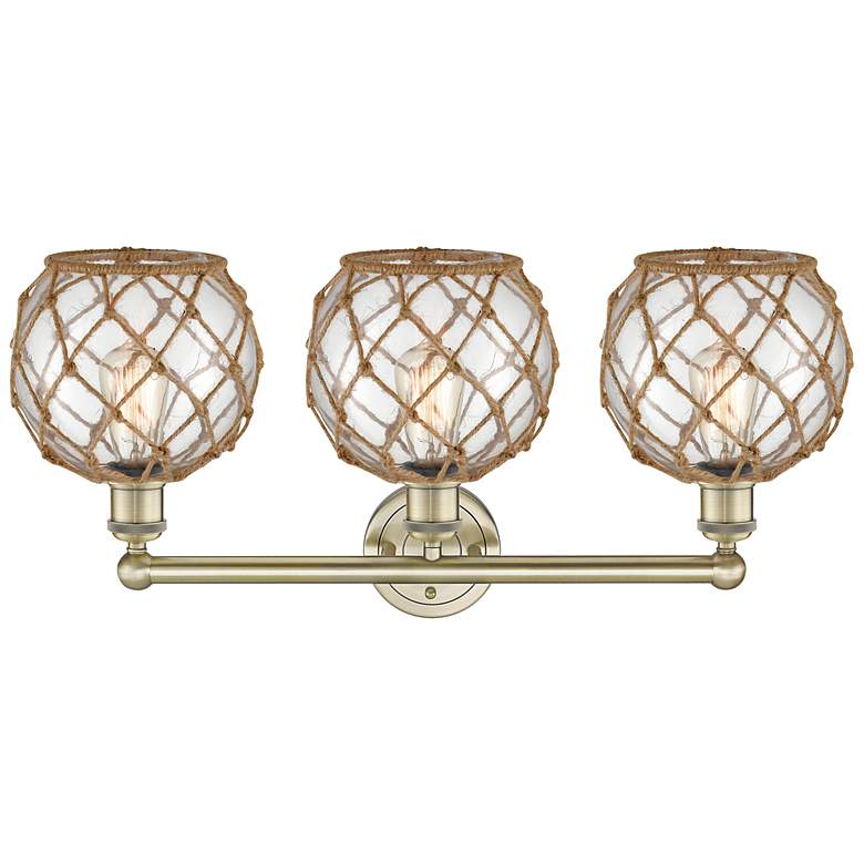 Image 2 Edison Farmhouse 26"W 3 Light Brass Bath Light w/ Clear Brown Shade more views