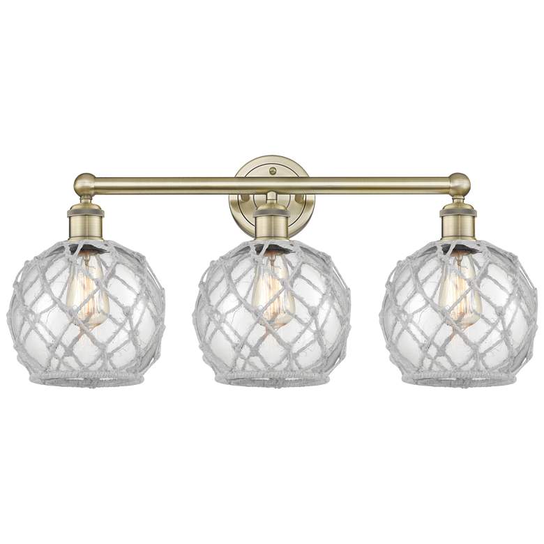 Image 1 Edison Farmhouse 26"W 3 Light Brass Bath Light w/ Clear White Shade