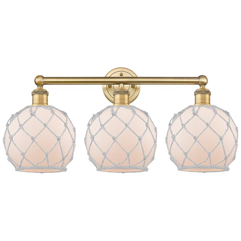 Image 1 Edison Farmhouse 26"W 3 Light Brushed Brass Bath Light w/ White Shade