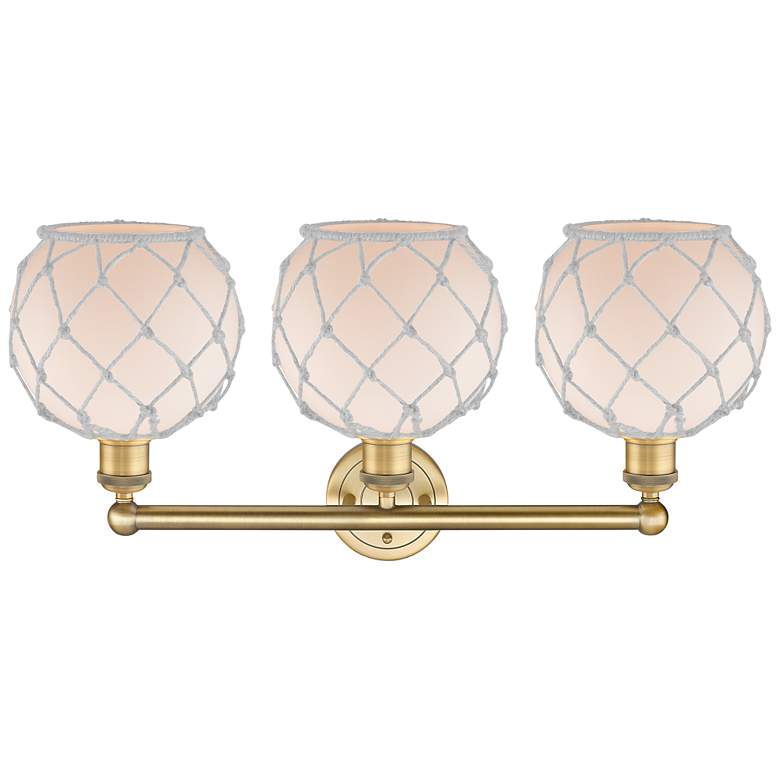Image 2 Edison Farmhouse 26"W 3 Light Brushed Brass Bath Light w/ White Shade more views