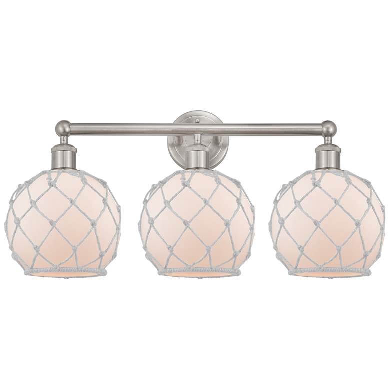 Image 1 Edison Farmhouse 26"W 3 Light Brushed Nickel Bath Light w/ White Shade