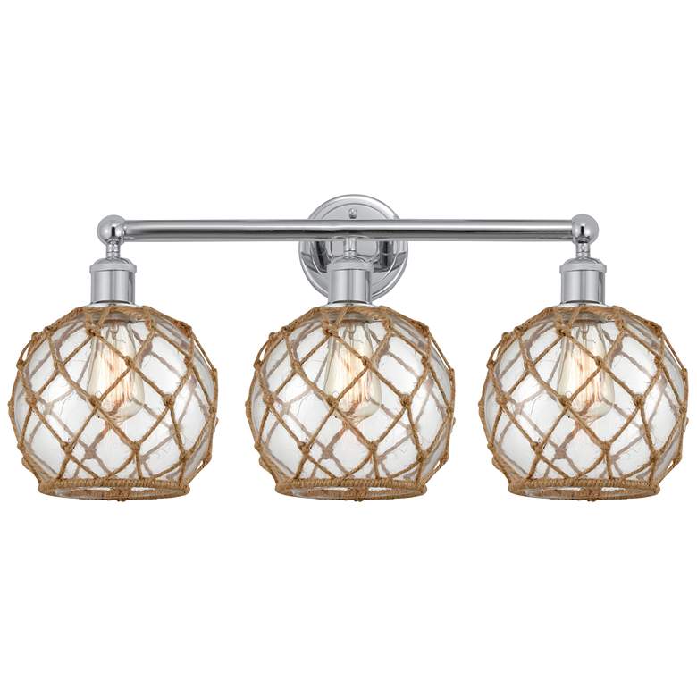 Image 1 Edison Farmhouse 26"W 3 Light Chrome Bath Light w/ Clear Brown Shade