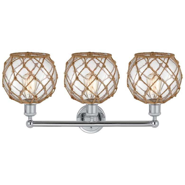 Image 2 Edison Farmhouse 26"W 3 Light Chrome Bath Light w/ Clear Brown Shade more views
