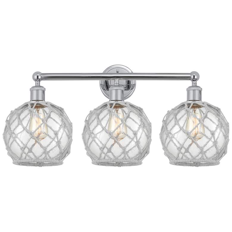 Image 1 Edison Farmhouse 26"W 3 Light Chrome Bath Light w/ Clear White Shade