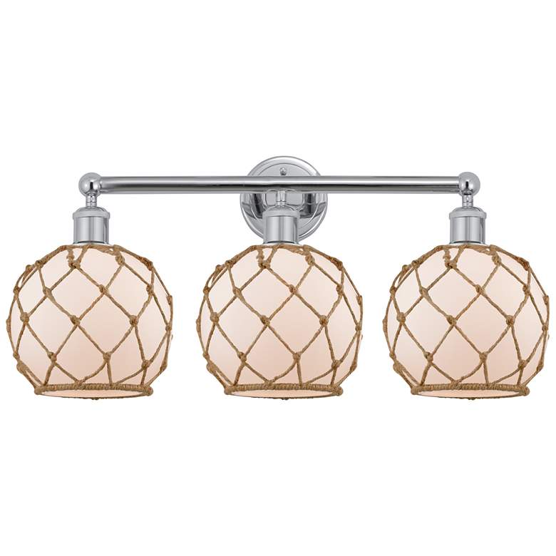 Image 1 Edison Farmhouse 26"W 3 Light Chrome Bath Light w/ White Brown Shade