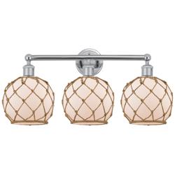 Edison Farmhouse 26"W 3 Light Chrome Bath Light w/ White Brown Shade