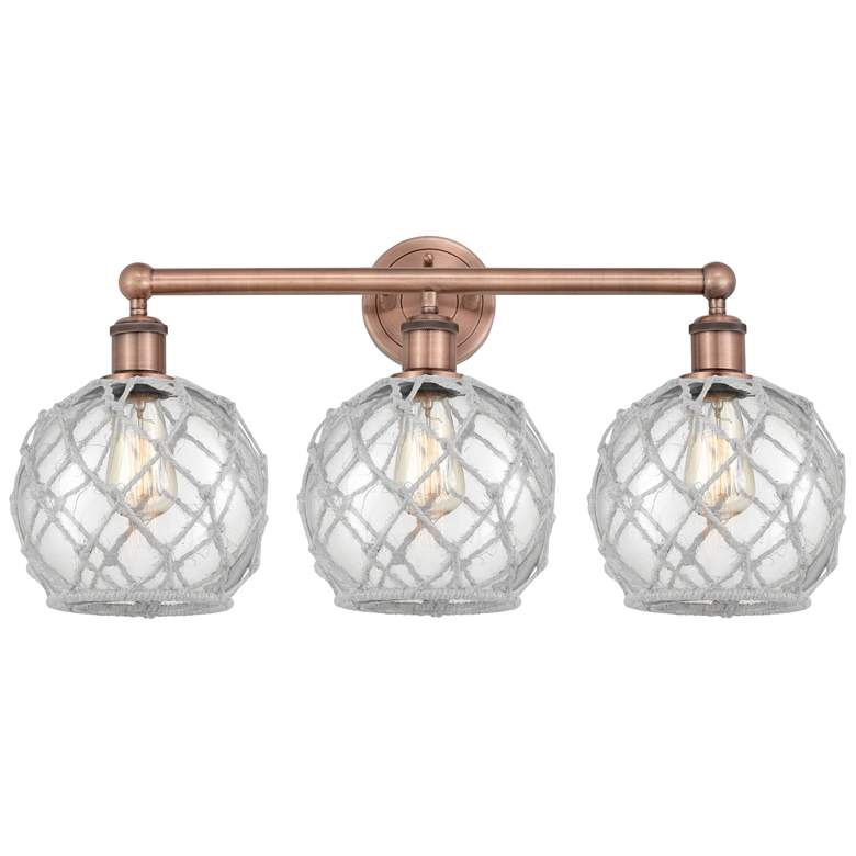 Image 1 Edison Farmhouse 26"W 3 Light Copper Bath Light w/ Clear White Shade