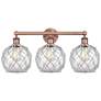 1_Edison Farmhouse 26"W 3 Light Copper Bath Light w/ Clear White Shade