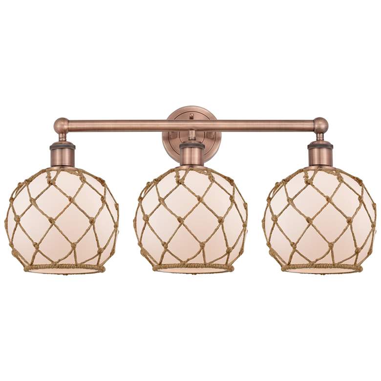 Image 1 Edison Farmhouse 26"W 3 Light Copper Bath Light w/ White Brown Shade