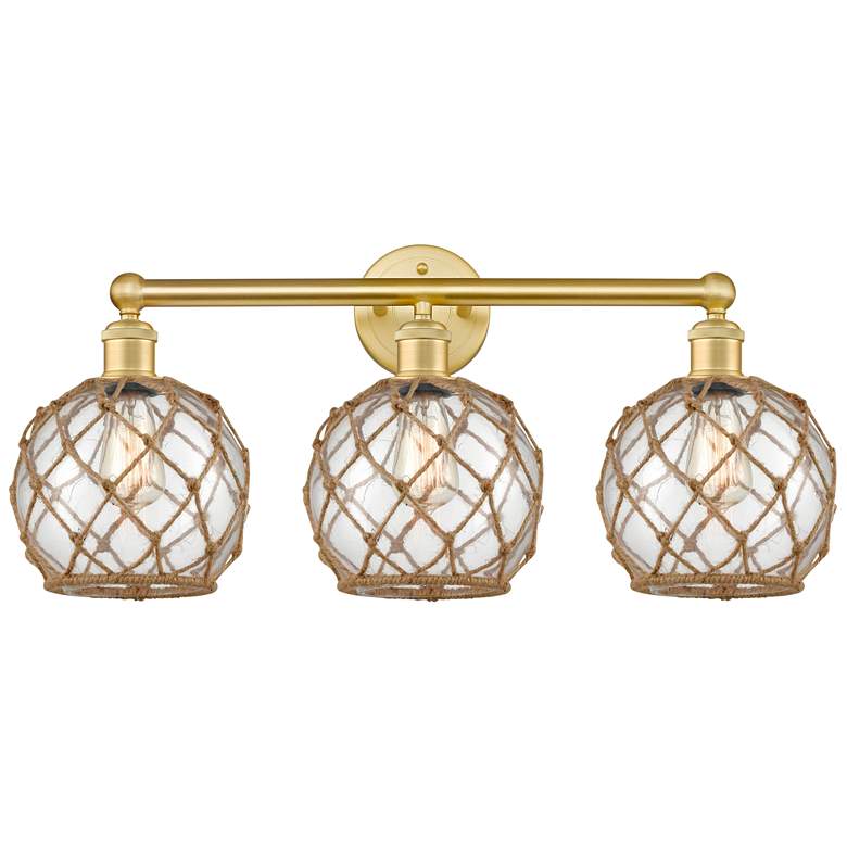 Image 1 Edison Farmhouse 26"W 3 Light Gold Bath Light w/ Clear Brown Shade