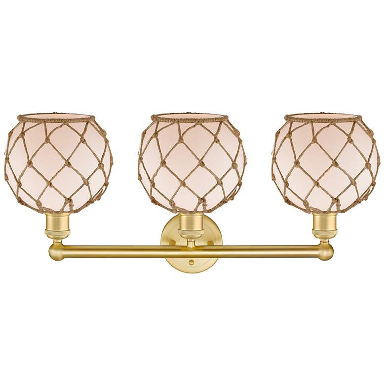Image 2 Edison Farmhouse 26"W 3 Light Gold Bath Light w/ White Brown Shade more views