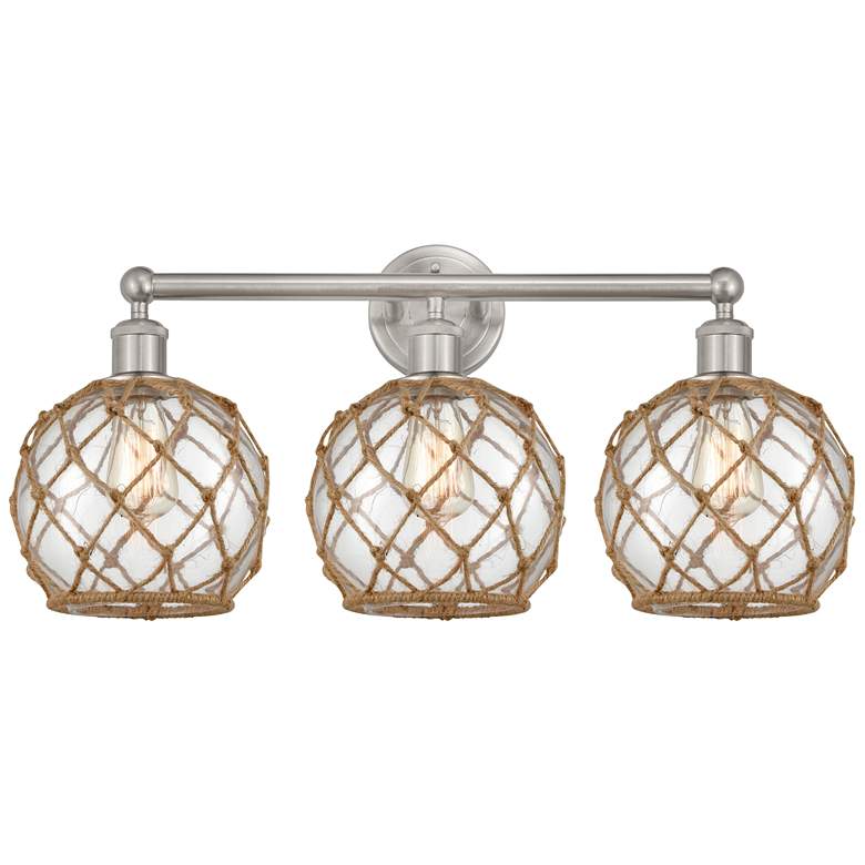 Image 1 Edison Farmhouse 26"W 3 Light Nickel Bath Light w/ Clear Brown Shade