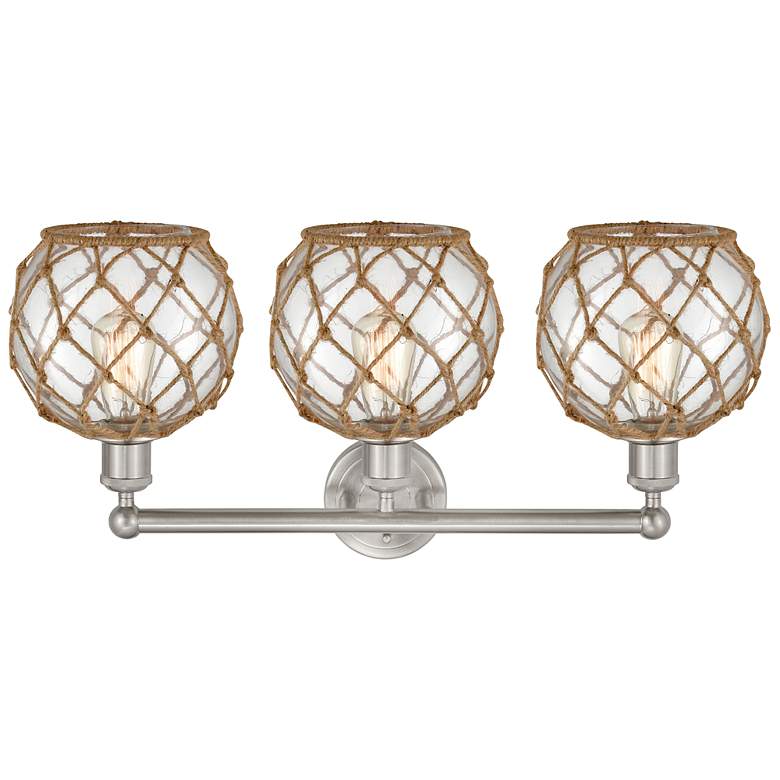 Image 2 Edison Farmhouse 26"W 3 Light Nickel Bath Light w/ Clear Brown Shade more views