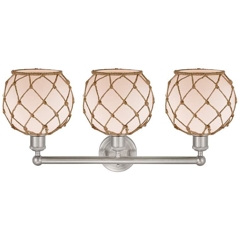Image 2 Edison Farmhouse 26"W 3 Light Nickel Bath Light w/ White Brown Shade more views