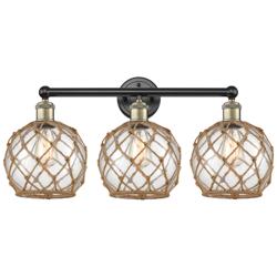 Edison Farmhouse 26"W 3-Lt Black Brass Bath Light w/ Clear Brown Shade