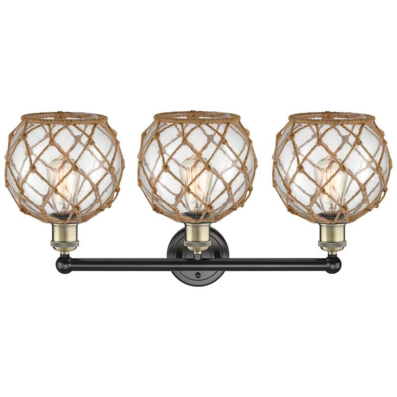 Image 2 Edison Farmhouse 26"W 3-Lt Black Brass Bath Light w/ Clear Brown Shade more views