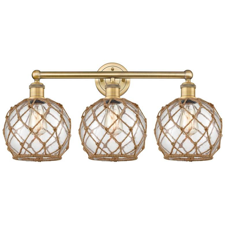 Image 1 Edison Farmhouse 26"W 3-Lt Brushed Brass Vanity w/ Clear Brown Shade
