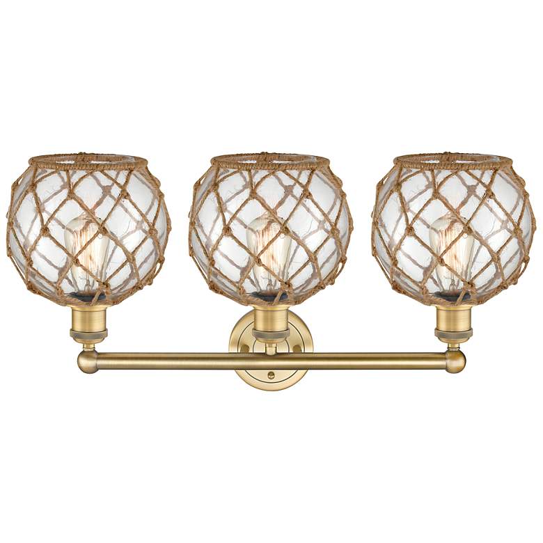 Image 2 Edison Farmhouse 26"W 3-Lt Brushed Brass Vanity w/ Clear Brown Shade more views