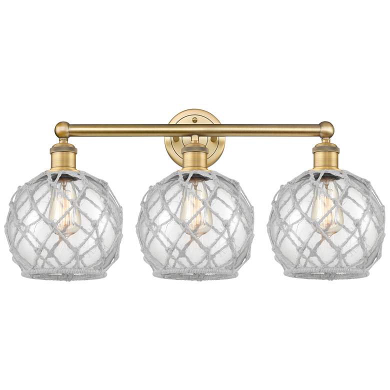 Image 1 Edison Farmhouse 26"W 3-Lt Brushed Brass Vanity w/ Clear White Shade