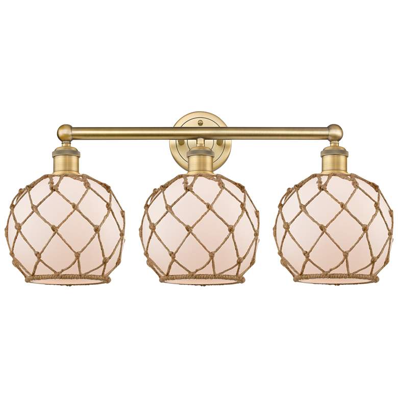 Image 1 Edison Farmhouse 26"W 3-Lt Brushed Brass Vanity w/ White Brown Shade