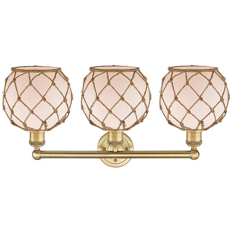 Image 2 Edison Farmhouse 26"W 3-Lt Brushed Brass Vanity w/ White Brown Shade more views