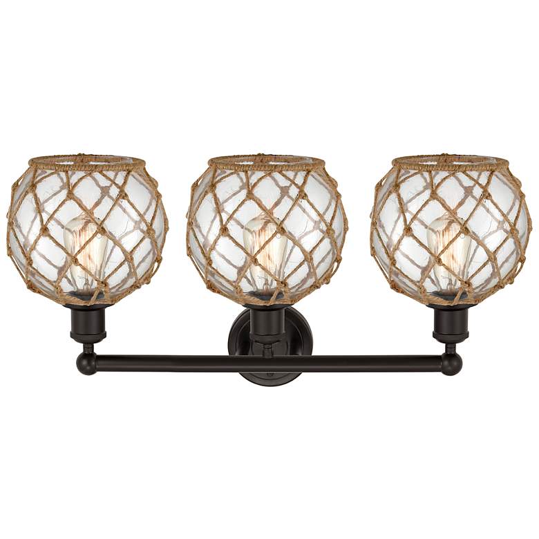 Image 2 Edison Farmhouse 26"W 3-Lt Oiled Bronze Vanity w/ Clear Brown Shade more views