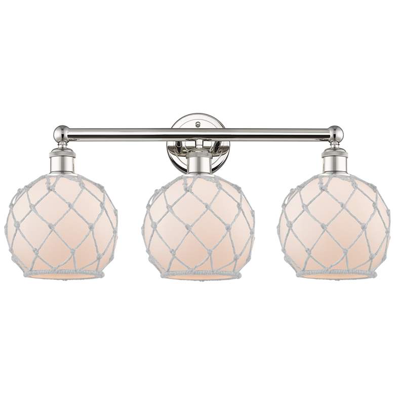 Image 1 Edison Farmhouse 26"W 3-Lt Polished Nickel Bath Light w/ White Shade
