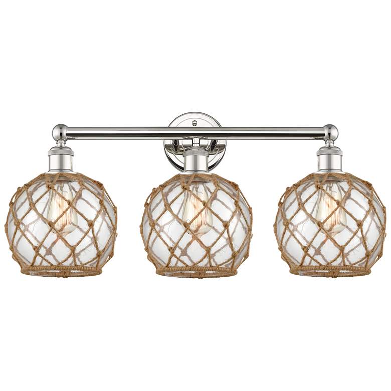 Image 1 Edison Farmhouse 26"W 3-Lt Polished Nickel Vanity w/ Clear Brown Shade
