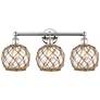 1_Edison Farmhouse 26"W 3-Lt Polished Nickel Vanity w/ Clear Brown Shade