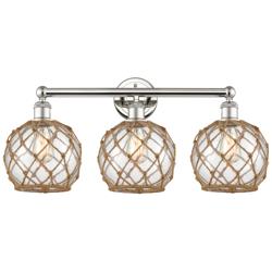 Edison Farmhouse 26"W 3-Lt Polished Nickel Vanity w/ Clear Brown Shade