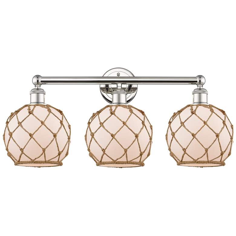 Image 1 Edison Farmhouse 26"W 3-Lt Polished Nickel Vanity w/ White Brown Shade