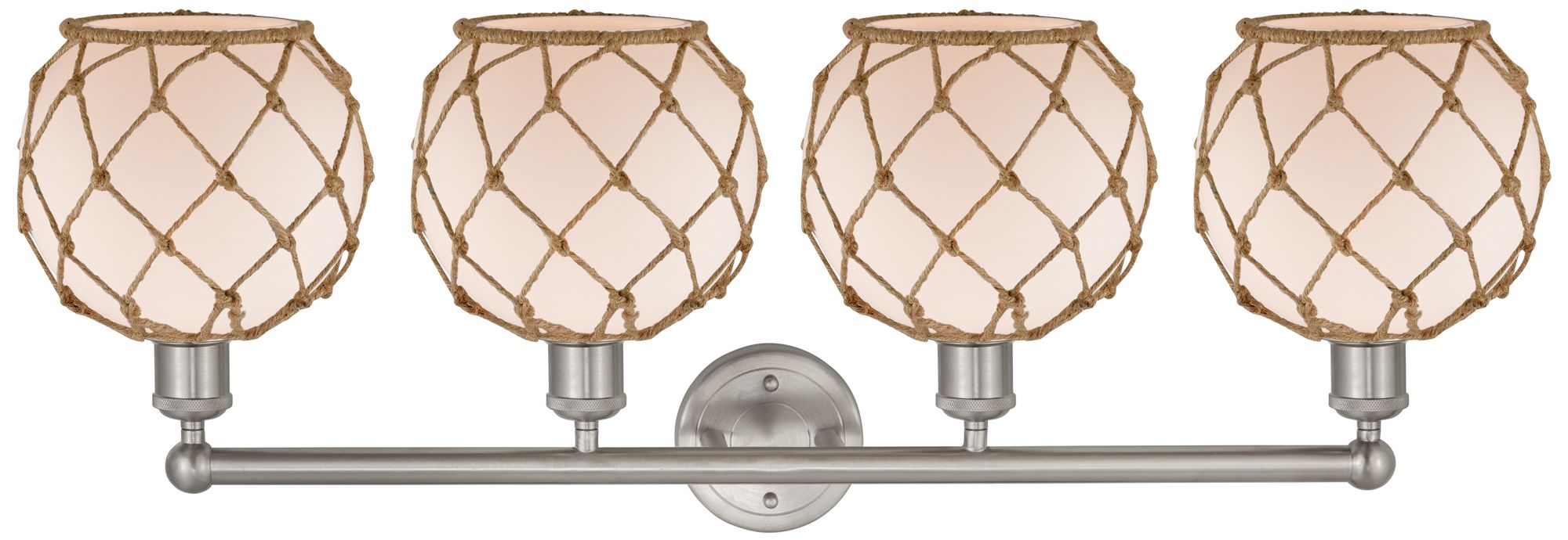 Image 2 Edison Farmhouse 35"W 4 Light Nickel Bath Light w/ White Brown Shade more views