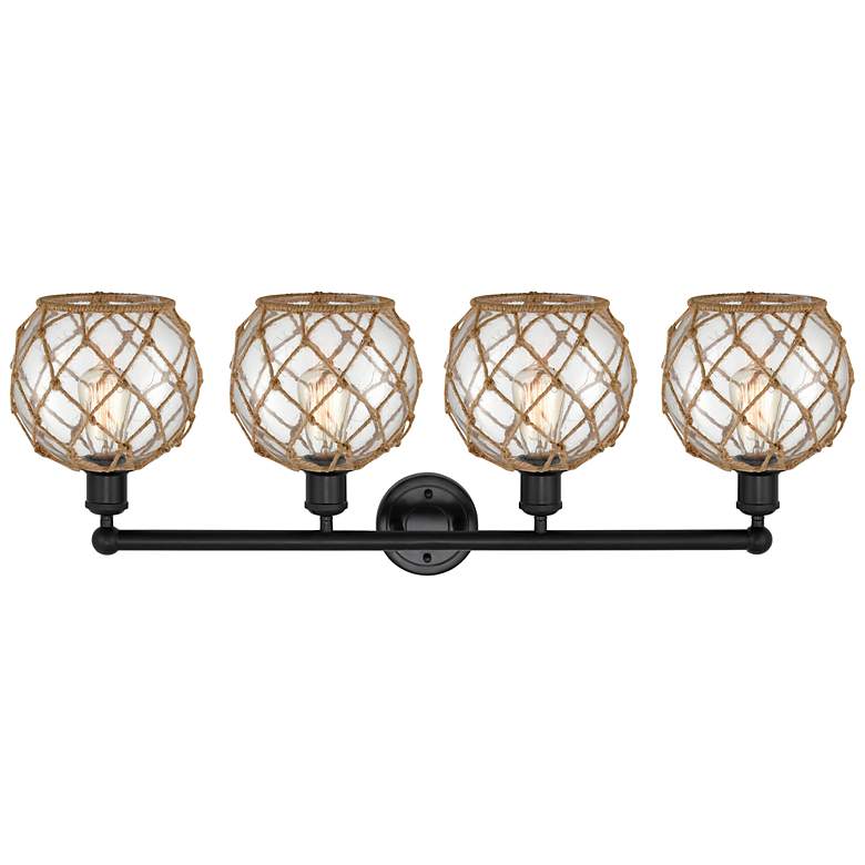 Image 2 Edison Farmhouse 35"W 4 Light Black Bath Light w/ Clear Brown Shade more views
