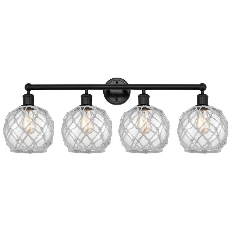 Image 1 Edison Farmhouse 35"W 4 Light Black Bath Light w/ Clear White Shade