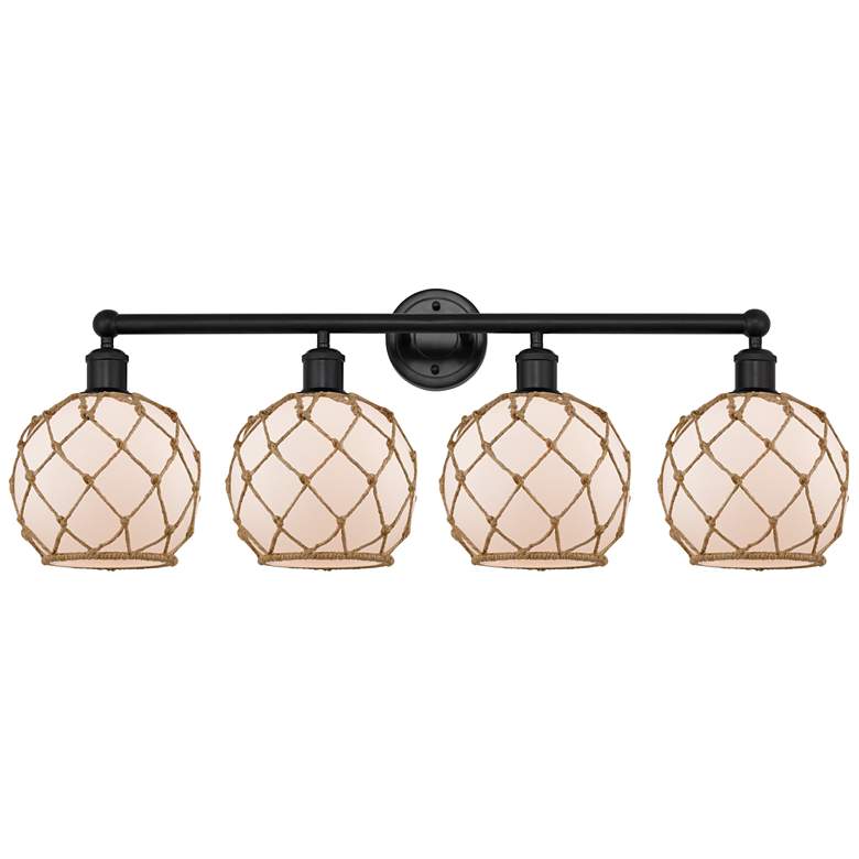 Image 1 Edison Farmhouse 35"W 4 Light Black Bath Light w/ White Brown Shade